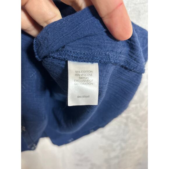 J Jill Dress Large Blue Embroidered Floral Pockets Tassel Knee Length Boho Flowy - Picture 8 of 13